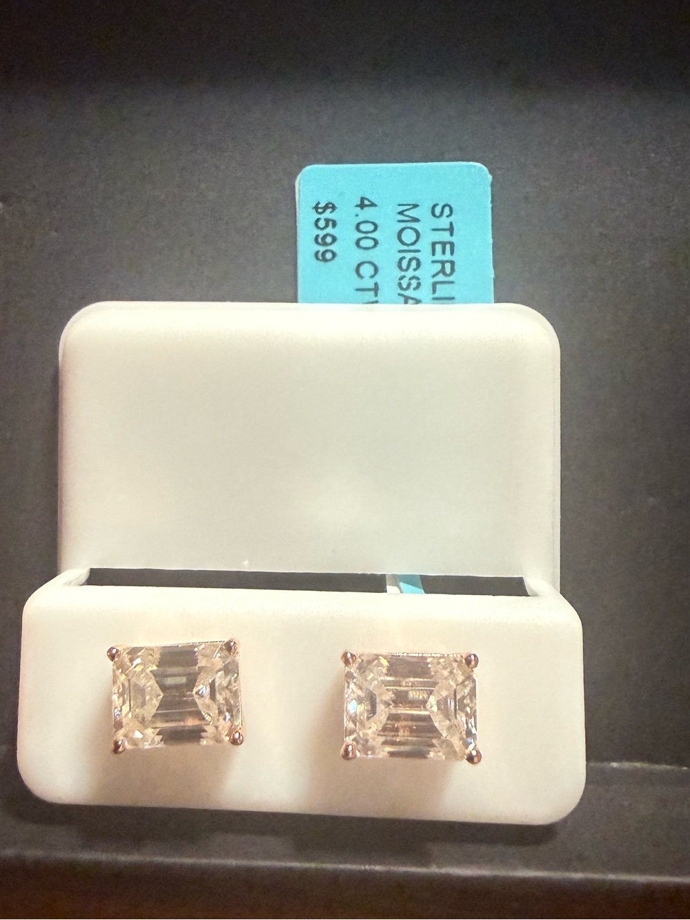 Sterling Silver Clear Moissanite Square Stud Earrings